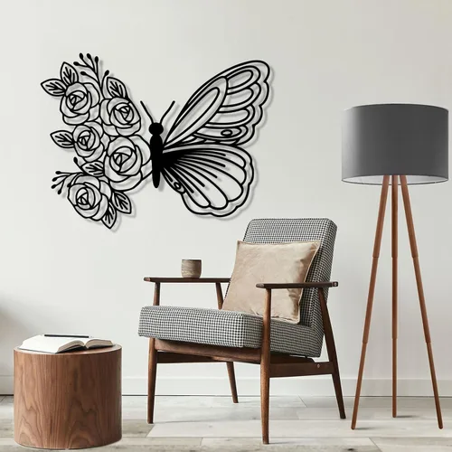 Miniatura 4 de Arte de pared para decoración de mariposa, decoración de pared de mariposa bohemia para colgar en la pared, decoración de mariposa de metal, Negro