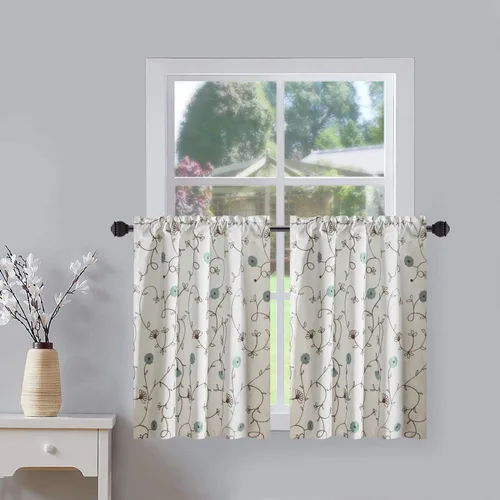 Miniatura 29 de VOGOL - Cenefa de cortinas bordadas con vides, cenefa con bolsillo para ventanas, 52 x 18 pulgadas, verde pasto