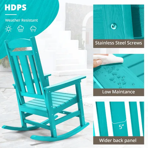 Miniatura 3 de LUE BONA - Silla mecedora para exteriores, resistente al clima, de plástico HDPS, con capacidad de 350 libras, mecedora de porche de gran