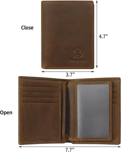 Miniatura 2 de Ringsun Cartera de cuero de grano completo para hombre, Marrón 2