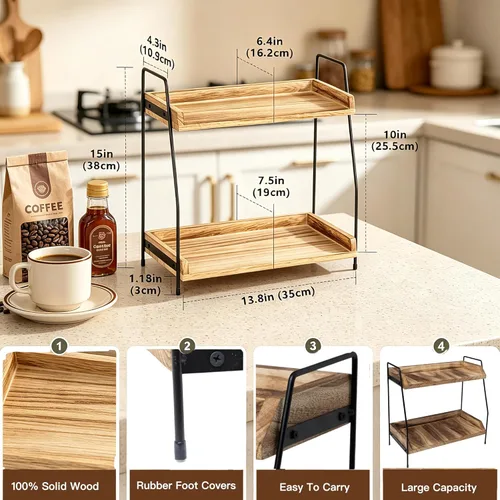 Miniatura 3 de QUALLON Accesorios y organizador de barra de café, organizador de estación de café, organizador de mostrador de baño de 2 niveles, bandeja de café