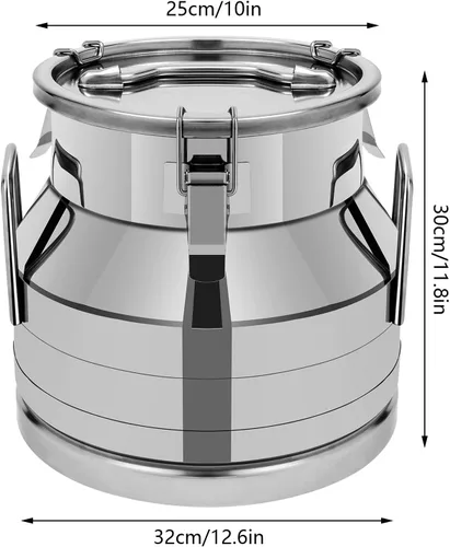 Miniatura 3 de Lata de leche de acero inoxidable de 3.17 galones, jarra de leche de 12L Recipiente de acero inoxidable de grado alimenticio, cubo de leche, jarra