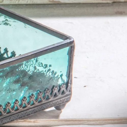 Miniatura 6 de Bandeja de cristal azul turquesa con fondo de espejo, decorativa para baño, tocador, cosméticos, maquillaje, exhibición, soporte para perfumes