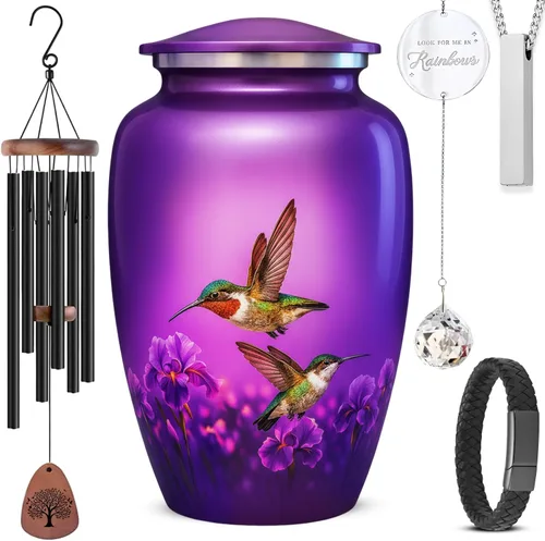 Miniatura 10 de Juego de 6 urnas funerarias decorativas de colibrí para cenizas de adultos hombres y mujeres, incluye 1 urna grande con 4 urnas conmemorativas