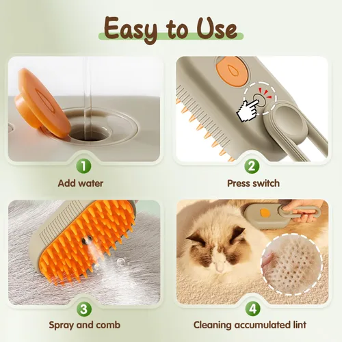 Miniatura 4 de Defur - Peine para gatos y perros, cepillo de vapor 3 en 1 para gatos y gatos, cepillo de vapor para quitar y arreglar, cepillo 3 en 1 para Caqui