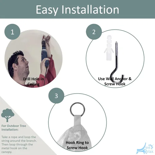 Miniatura 3 de Just Relax Elegante juego de toldo de red decorativo que incluye kit completo para colgar, ideal para interiores o exteriores, diseñado para cubrir