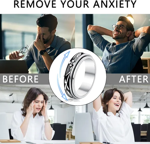 Miniatura 4 de Anillos de acero inoxidable para ansiedad, anillos de ansiedad, tamaño 6-10