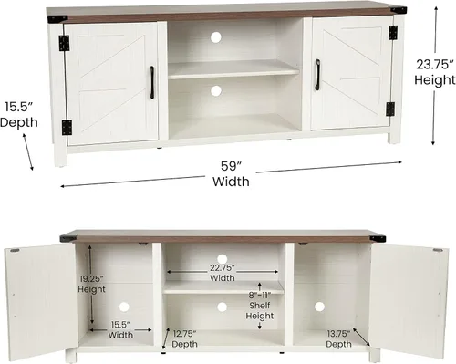 Miniatura 5 de BizChair Moderno soporte de TV con puerta de granero, centro de entretenimiento gris lavado de 59 pulgadas, para televisores de hasta 65 pulgadas