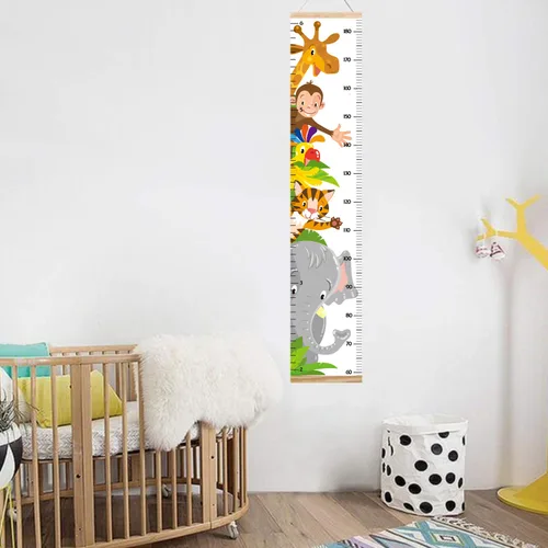 Miniatura 5 de Tabla de crecimiento de animales para niños, tabla de altura del bebé, reglas de medición de altura de lienzo para niños y niñas (animales 1)