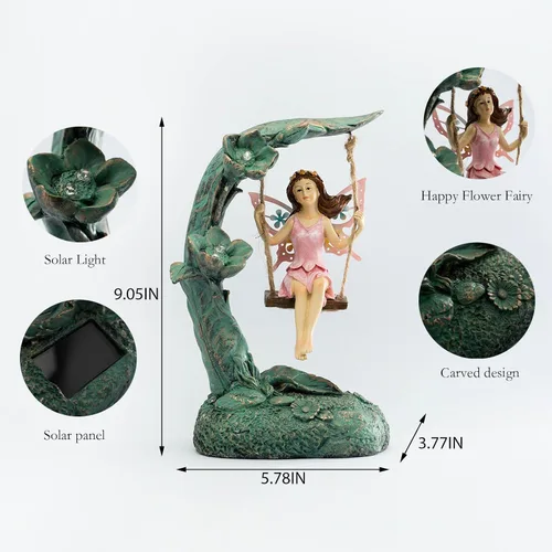 Miniatura 2 de Suyorpe Decoración de estatua de hada de flores de jardín al aire libre, divertidas figuras de hadas oscilantes para patio, césped, porche, regalos
