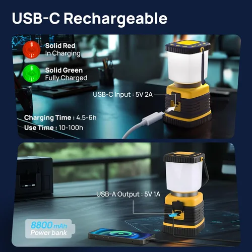Miniatura 4 de Consciot C02 - Linterna LED para campamento, luces de campamento recargables USB-C, 1500 lm, 5 modos de luz, hasta 100 horas de tiempo