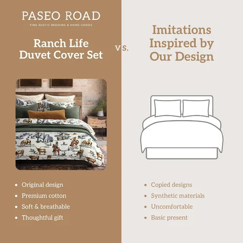 Miniatura 7 de Paseo Road Ranch Life Western Bedding - Juego de funda de edredón de algodón de 2 piezas, tamaño individual, estampado verde de cuernos largos
