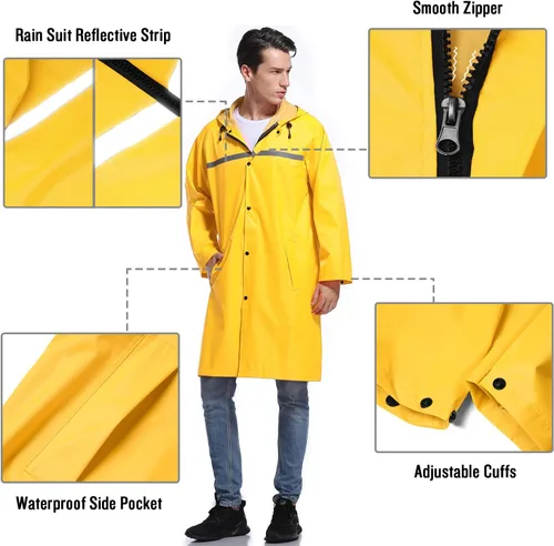 Miniatura 3 de Chaqueta de lluvia de seguridad larga con capucha para hombre, impermeable, poncho de emergencia
