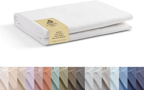 Miniatura 16 de Sábanas de 100% algodón percal, tamaño King, 1 sábana encimera, ropa de cama fresca, resistente y transpirable, crema