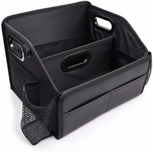 Miniatura 9 de Organizador de Almacenamiento de Automóvil Reforzado Divisible Cesta Caddy de Cuero para Piso entre Asiento Delantero y Trasero Mango Esmerilado