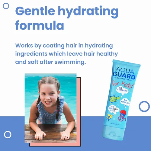 Miniatura 6 de AQUA GUARD Protección capilar previa a la natación para niños, protector capilar de cloro + fácil de peinar, fabricado en California, color seguro
