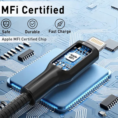 Miniatura 5 de Cable de carga para iPhone de 6 pies con certificación MFi para gatos y perros, cable Lightning trenzado de metal con carga rápida 3A, compatible