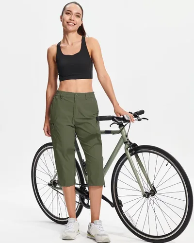 Miniatura 5 de TACVASEN Pantalones capri de senderismo para mujer, 5 bolsillos, ligeros, de secado rápido, debajo de la rodilla, pantalones cortos deportivos