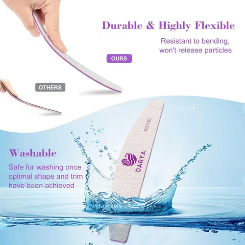 Miniatura 5 de DARYA Limas de uñas (12 piezas) de doble cara de grano 100/180 para uñas acrílicas, lima de uñas naturales, duraderas, lavables, lima de uñas