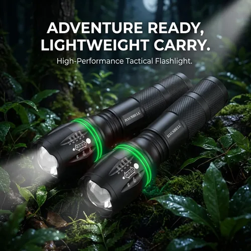 Miniatura 7 de HAUSBELL T8 Linternas led brillantes y tácticas mejoradas, con acercamiento, lúmenes altos y cinco modos, accesorios de campamento, paquete de 2 T8