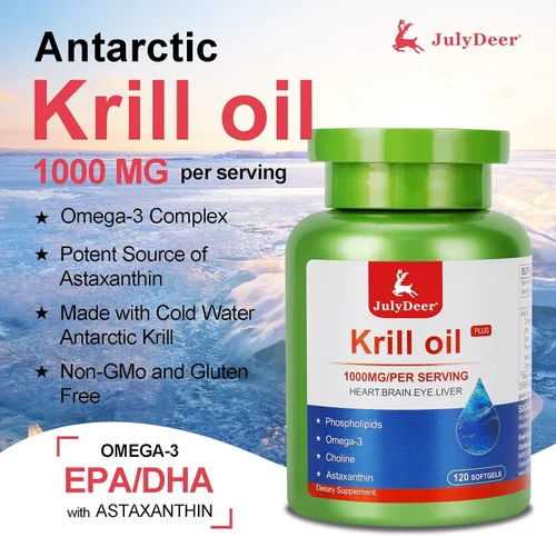 Miniatura 3 de JulyDeer Aceite de krill 1000 mg 240 cápsulas blandas con omega-3 EPA, DHA, suplemento de astaxantina y fosfolípidos, krill antártico sin regusto a