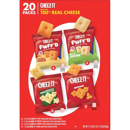 Miniatura 7 de Cheez-It - Galletas de queso horneadas, galletas saladas para merienda, paquete de variedad para oficina y niños, caja de 17.72 onzas (20 sobres)