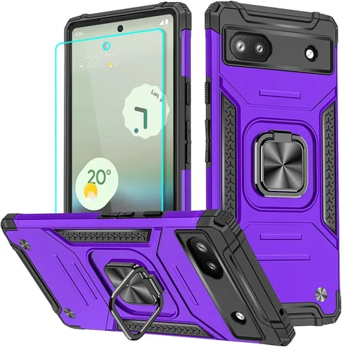Miniatura 26 de HNHYGETE Funda para Pixel 6a con protector de pantalla HD, soporte giratorio de grado militar de 360° (resistente) a prueba de golpes para Google