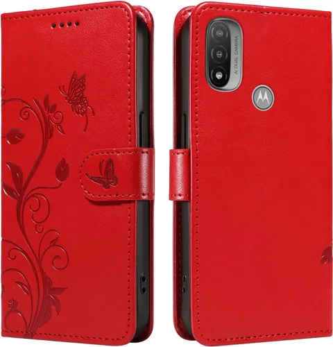 Miniatura 34 de Funda para Motorola Moto E22/E22i, piel sintética, con tarjetero y correa para la muñeca, a prueba de golpes, funda magnética para Motorola Moto Rojo