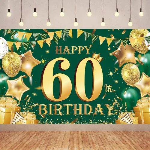 Miniatura 5 de Cartel de feliz cumpleaños número 100 de oro verde, 3.6 x 6 pies, montaje en pared, fiesta, cumpleaños