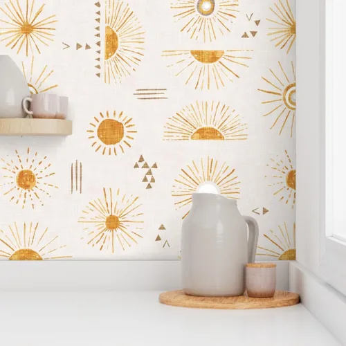 Miniatura 8 de Spoonflower Papel tapiz autoadhesivo para despegar y pegar, color crema de sol, cielo amarillo, bohemio, sol, papel tapiz extraíble personalizado