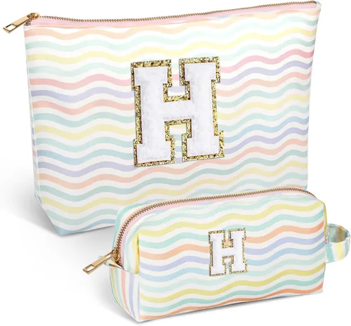 Miniatura 13 de Bolsa de viaje de maquillaje con monograma de 2 piezas para regalos de niñas adolescentes, bolsa de cosméticos para niñas, bolsa de aseo de viaje