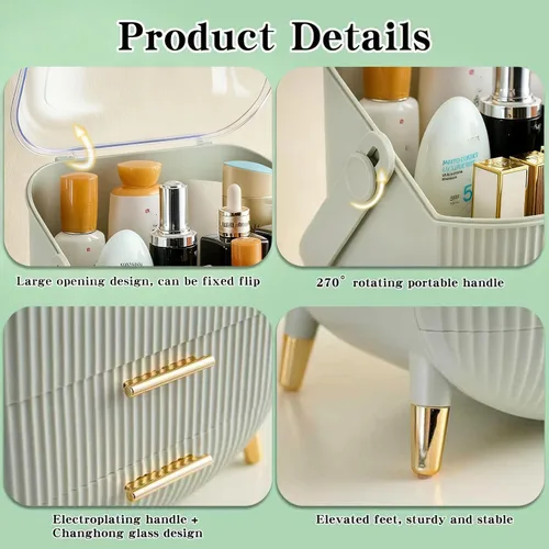 Miniatura 5 de Organizador de Maquillaje para Tocador, Organizadores de Cosméticos y Cuidado de la Piel con Tapa y Cajones, Estuches de Exhibición de Cosméticos