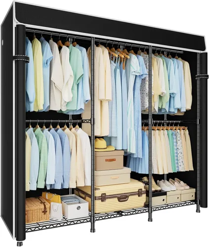 ULIFHOME E14C - Sistema organizador de armario resistente, estantes de ropa independientes para colgar ropa, perchero ajustable de 58 pulgadas de