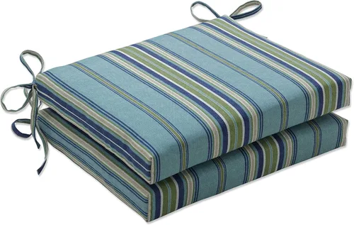 Miniatura 16 de Pillow Perfect Cojín cuadrado para asiento de silla esquinera para interiores y exteriores con lazos, relleno de fibra de felpa, resistente a