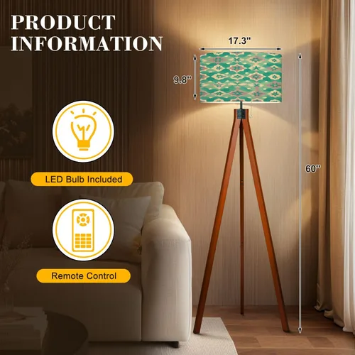 Miniatura 2 de Wood Tripod Floor Lamp 50s Mid Century Modern Seamless geometric age minimalistic decorative Mid Century Standing Lamp Linen Shade Dimmable Modern