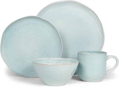 Miniatura 2 de Elanze Designs Reactive Glaze Farmhouse - Juego de vajilla rústica de cerámica bohemia de cerámica de 16 piezas, servicio para 4, color azul hielo