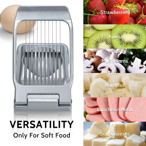 Miniatura 7 de Cortadora de huevos de alambre de acero inoxidable resistente para huevos duros y fresas otros alimentos blandos Plateado