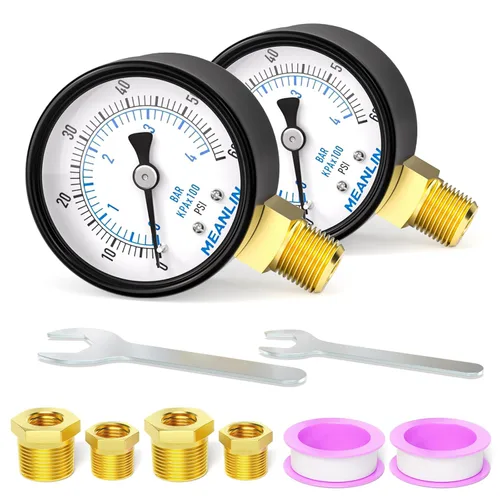 Miniatura 26 de MEANLIN MEASURE Manómetro de presión de bomba de pozo de 0-100 Psi, cara de dial de 2", NPT de 1/4", con buje hexagonal de 1/2" NPT y 3/8" NPT