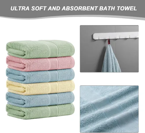 Miniatura 3 de Aibaser Toallas de baño, 27 x 54 pulgadas, naturales, ultra absorbentes, para baño, viajes, gimnasio, ducha y spa (juego de 6 piezas) (azul)