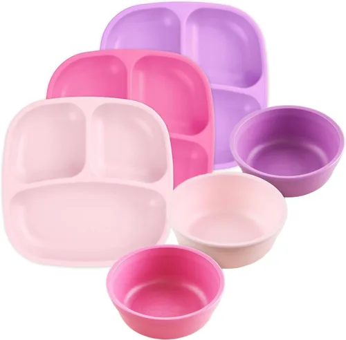 Miniatura 11 de Re-Play Juego de vajilla para niños pequeños, 3 platos divididos con 3 juegos de tenedores y cucharas, vajilla para niños sin BPA, apto