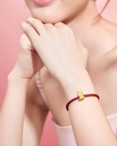Miniatura 7 de ZHOU LIU FU Pulseras de oro real para mujer, pulsera de conejo de la suerte, joyería de oro de 24 quilates, pulsera roja, dije de oro sólido