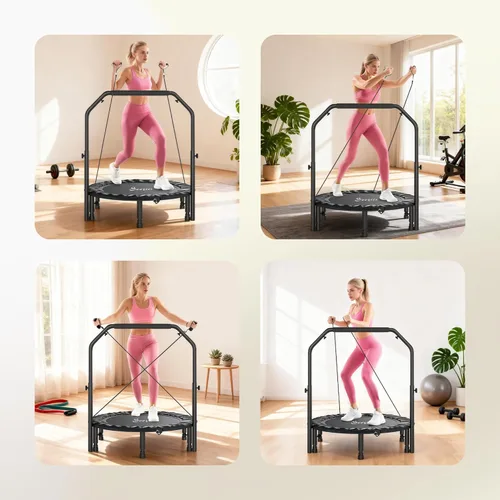 Miniatura 7 de Soozier Trampolín Rebounder para adultos, mini trampolín plegable con barra de mango ajustable, silencioso y seguro Bungee Rebounder Saltar