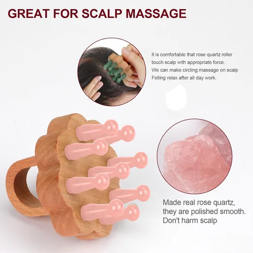 Miniatura 4 de ideayard Hongo Gua Sha 2pcs & Peine Masaje Cuarzo Rosa
