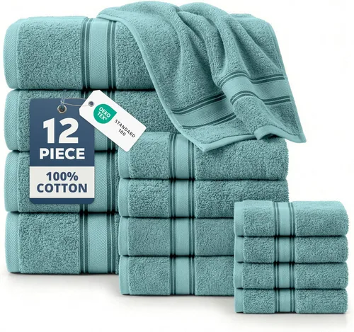 Miniatura 44 de Lane Linen Juego de 4 toallas de baño de 100 % algodón (35 x 66 pulgadas), juego de toallas de baño extragrandes de algodón sin torsión, secado Gris