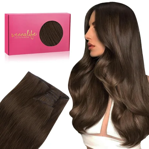 Miniatura 32 de WENNALIFE Extensiones de cabello humano real, 20 pulgadas, 3.53 onzas, color marrón chocolate, trama, cabello Remy atado a mano, extensiones