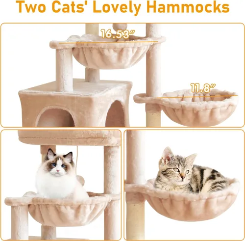 Miniatura 4 de KIYUMI - Árbol para gatos, torre para gatos, condominio con poste de rascado de sisal para gatos de interior, árbol para gatos con hamaca y juguetes