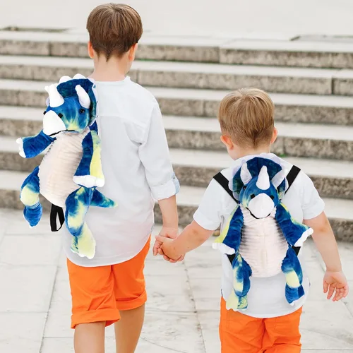 Miniatura 6 de ArtCreativity Mochila de dinosaurio de felpa, mochilas de animales de peluche de 22 pulgadas en forma de triceratops, bolsa de dinosaurio de peluche
