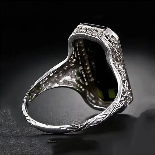 Miniatura 10 de ChenFeng Anillo de plata 925 hecho a mano con corte baguette con piedra esmeralda verde simulada para hombre y mujer (9)