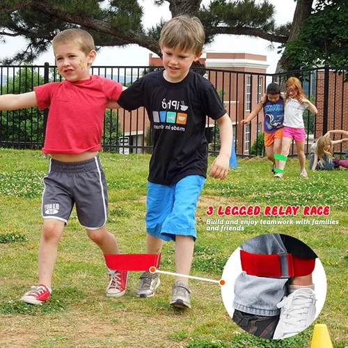 Miniatura 3 de 28 bolsas de carreras de sacos de papas, carreras de huevos y cucharas, juegos de carnaval, bandas de carreras de relevo de 3 patas, juegos al aire