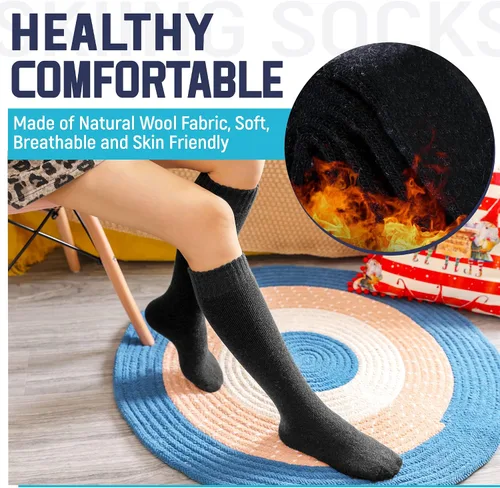 Miniatura 4 de DoSmart Calcetines altos de invierno para mujer, cálidos, de lana, acogedores, gruesos, para senderismo, esquí, cómodos, térmicos, 2 pares